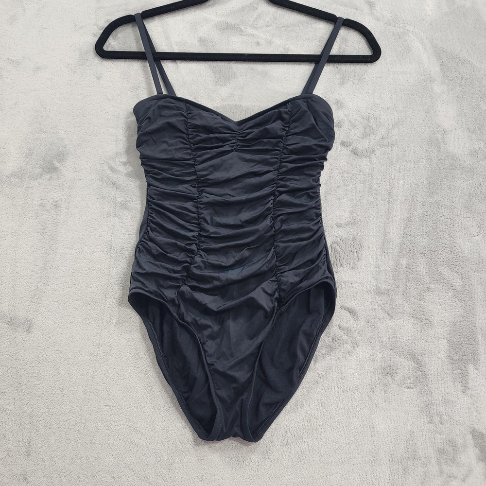 Vintage ABS By Allen Schwartz Swimsuit Womens 10 Black Ruched One Piece Stretch